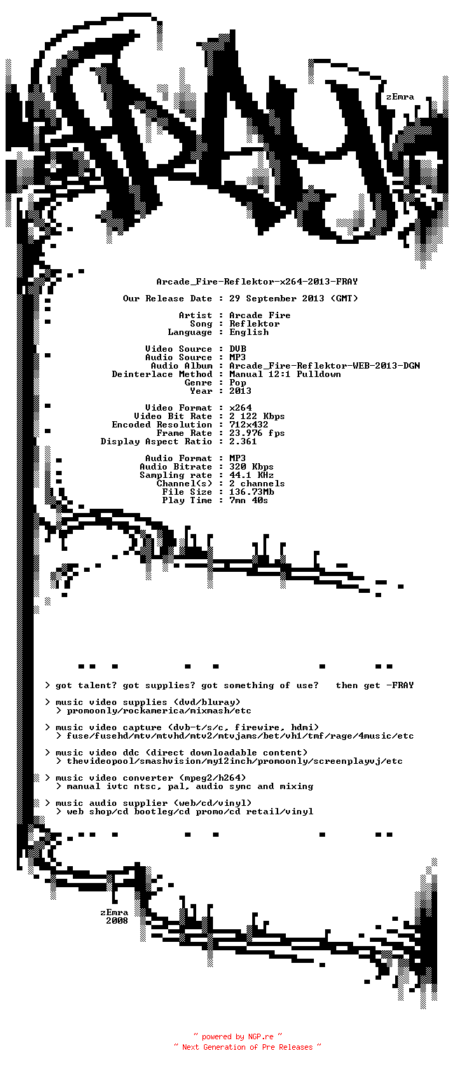 NFO for the release Arcade_Fire-Reflektor-x264-2013-FRAY by FRAY