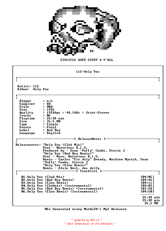 NFO for the release 112-Only_You-VLS-1996-KD by KD