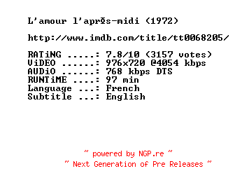 NFO for the release Love.In.The.Afternoon.1972.720p.BluRay.x264-MELiTE by MELiTE