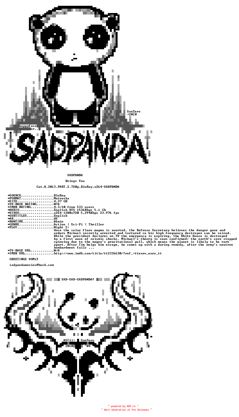 NFO for the release Cat.8.2013.PART.2.720p.BluRay.x264-SADPANDA by SADPANDA