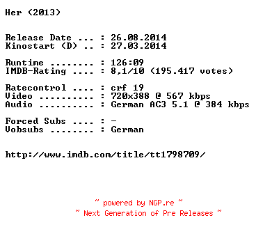 NFO for the release Her.German.BDRiP.x264-EXQUiSiTE by EXQUiSiTE