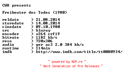 NFO for the release Freibeuter.des.Todes.1980.German.BDRip.x264.iNTERNAL-CWA by CWA