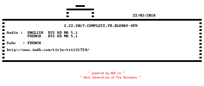 NFO for the release 2.22.2017.COMPLETE.FR.BLURAY-4FR by 4FR