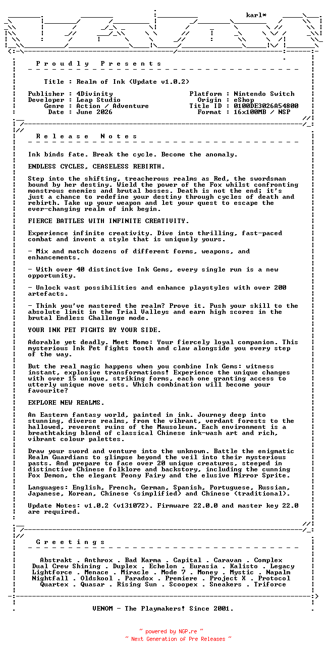 NFO for the release Realm_of_Ink_Update_v1.0.2_NSW-VENOM by VENOM