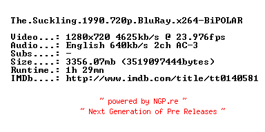 NFO for the release The.Suckling.1990.720p.BluRay.x264-BiPOLAR by BiPOLAR