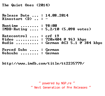 NFO for the release The.Quiet.Ones.German.2014.BDRiP.x264-EXQUiSiTE by EXQUiSiTE