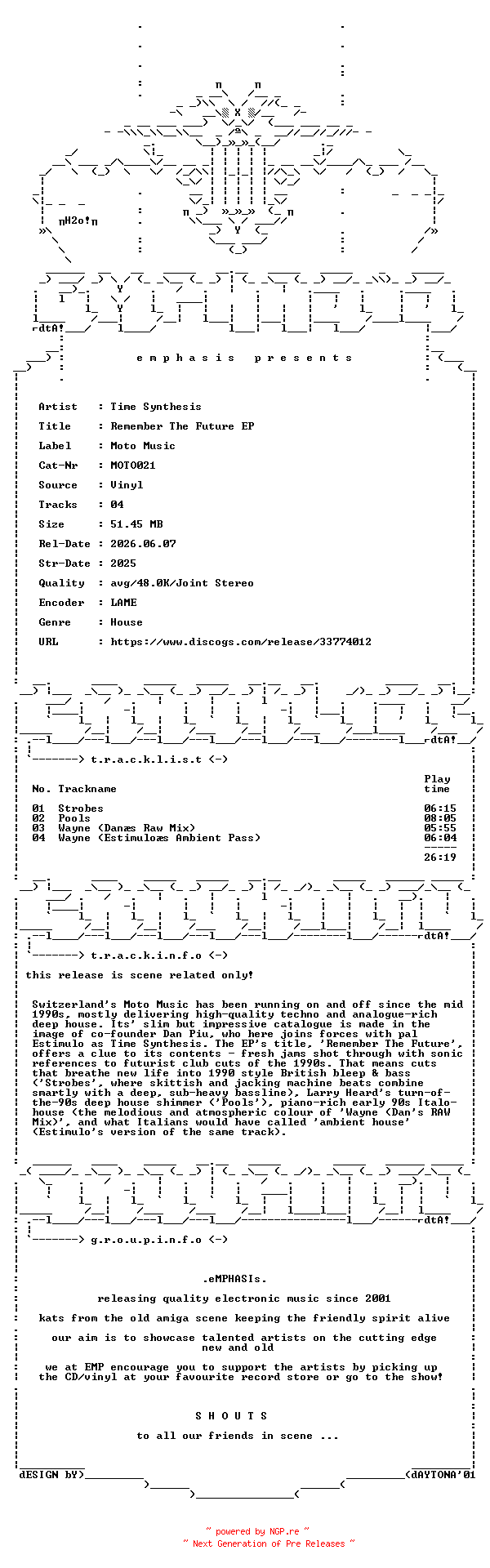 NFO for the release Time_Synthesis-Remember_The_Future_EP-(MOTO021)-Vinyl-2025-EMP by EMP