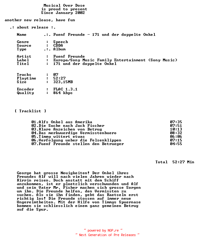 NFO for the release Fuenf_Freunde-171_Und_Der_Doppelte_Onkel-DE-Audiobook-CD-FLAC-2026-MOD by MOD