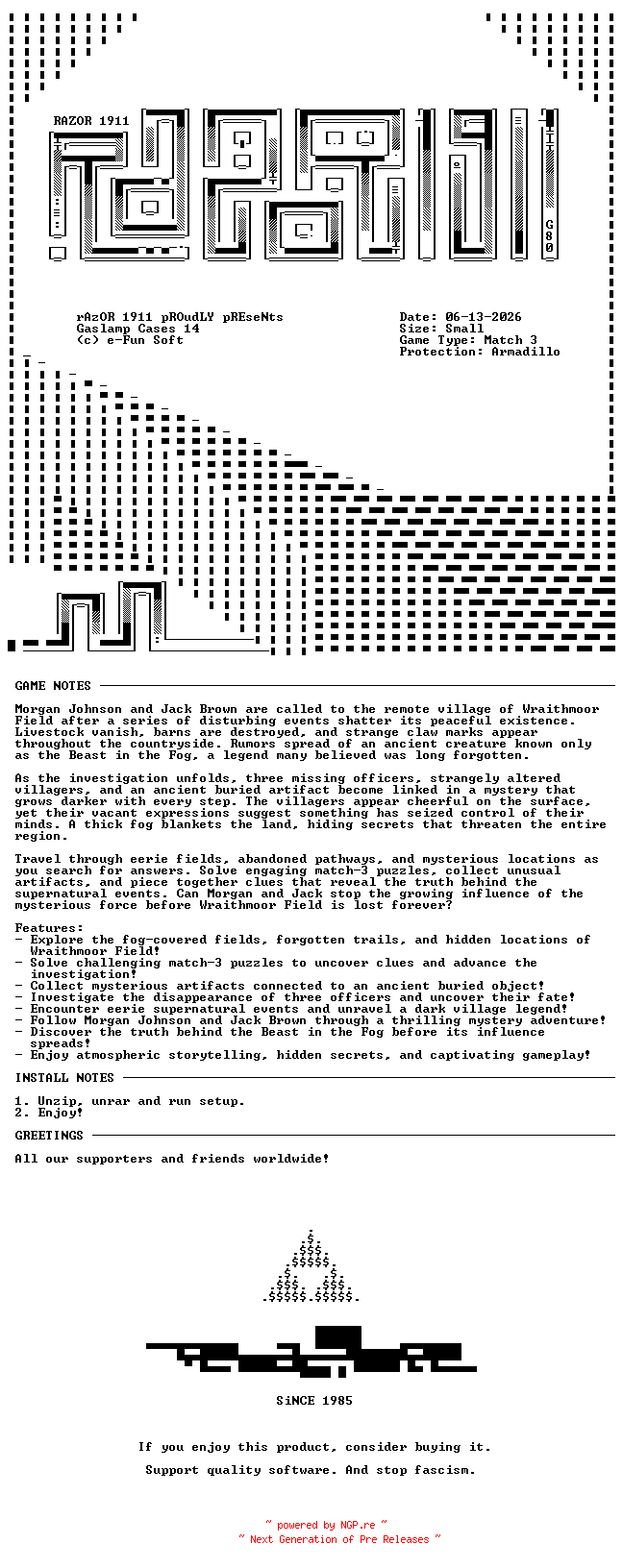 NFO for the release Gaslamp_Cases_14_The_Visitor_of_Wraithmoor_Field-RAZOR by RAZOR