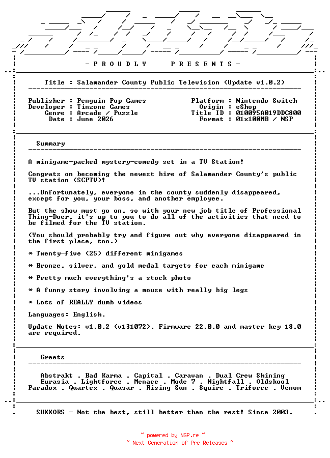 NFO for the release Salamander_County_Public_Television_Update_v1.0.2_NSW-SUXXORS by SUXXORS