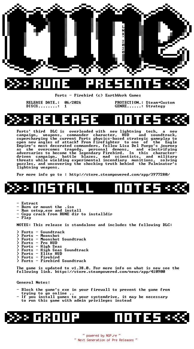 NFO for the release Forts.Firebird-RUNE by RUNE