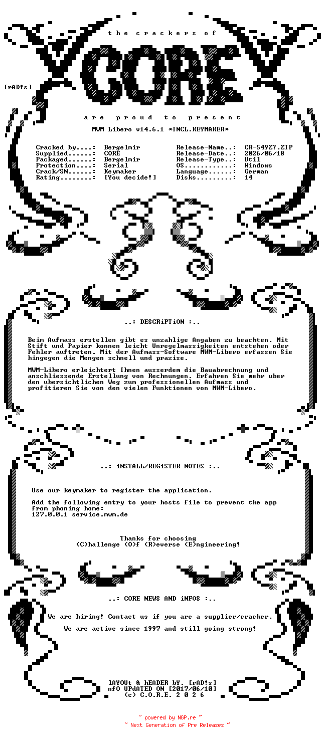 NFO for the release MWM.Libero.v14.6.1.German.Incl.Keymaker-CORE by CORE
