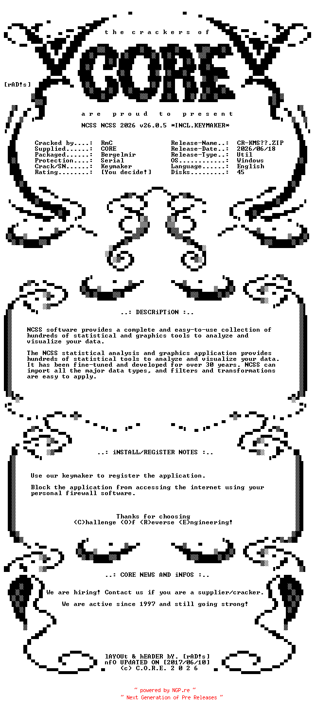 NFO for the release NCSS.2026.v26.0.5.Incl.Keymaker-CORE by CORE
