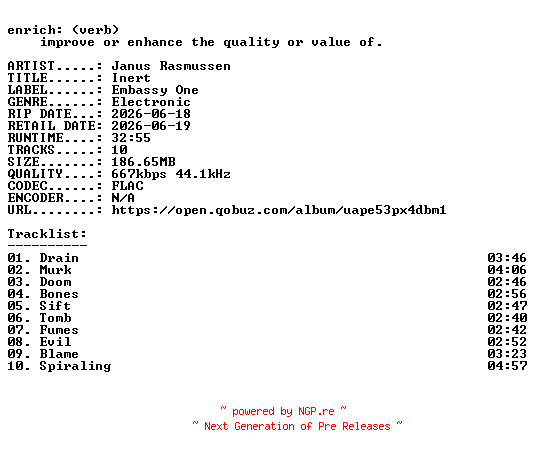 NFO for the release Janus_Rasmussen-Inert-16BIT-WEB-FLAC-2026-ENRiCH by ENRiCH