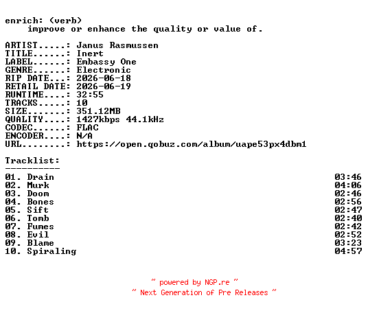 NFO for the release Janus_Rasmussen-Inert-24BIT-WEB-FLAC-2026-ENRiCH by ENRiCH