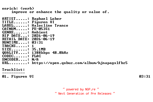 NFO for the release Raphael_Loher-Figuren_VI-(PE-053S1)-SINGLE-24BIT-WEB-FLAC-2026-ENRiCH by ENRiCH