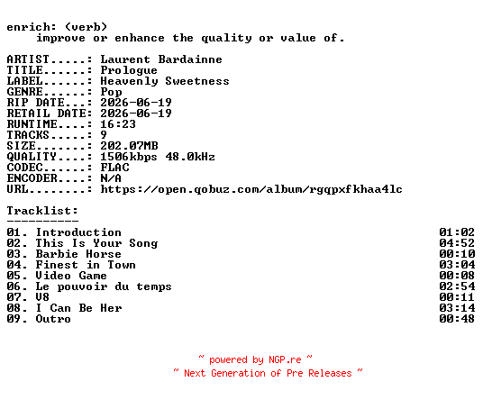 NFO for the release Laurent_Bardainne-Prologue-24BIT-WEB-FLAC-2026-ENRiCH by ENRiCH