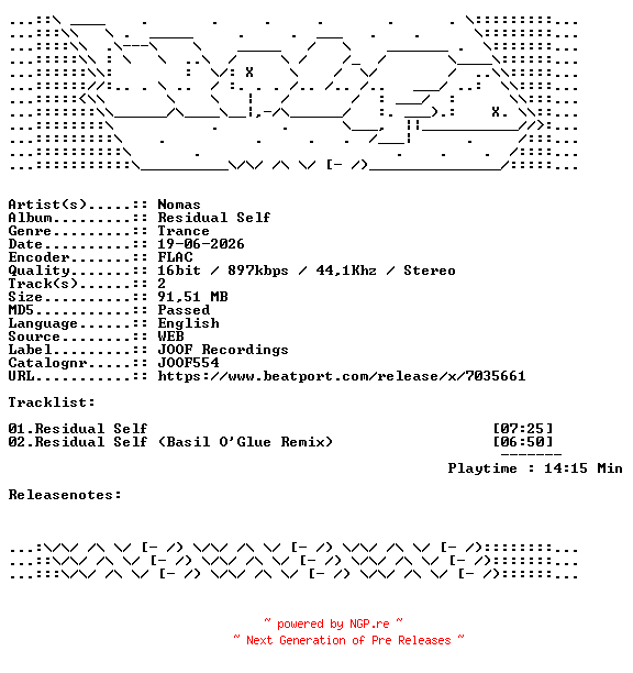 NFO for the release Nomas-Residual_Self-JOOF554-16BIT-WEB-FLAC-2026-WAVED by WAVED