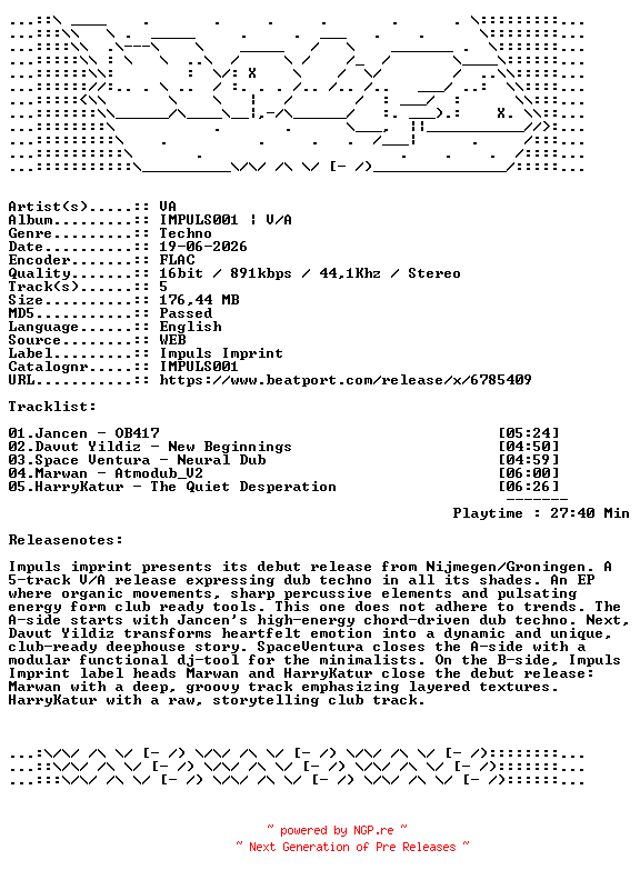NFO for the release VA-IMPULS001_VA-IMPULS001-16BIT-WEB-FLAC-2026-WAVED by WAVED