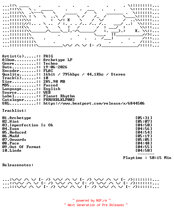NFO for the release FAIG-Archetype_LP-PRRUKBLKLP003-16BIT-WEB-FLAC-2026-WAVED by WAVED