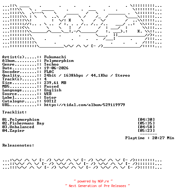 NFO for the release Fukumachi-Polymorphism-SOT12-24BIT-WEB-FLAC-2026-WAVED by WAVED