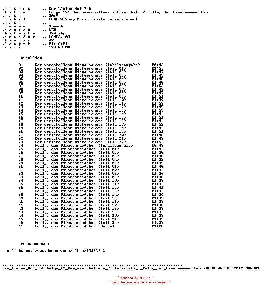 NFO for the release Der_kleine_Hui_Buh-Folge_12_Der_verschollene_Ritterschatz_x_Polly_das_Piratenmaedchen-ABOOK-WEB-DE-2019-MONGOS by MONGOS