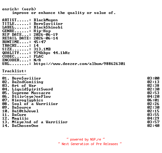 NFO for the release BlackMugen-Bornsaviiior-16BIT-WEB-FLAC-2026-ENRiCH by ENRiCH