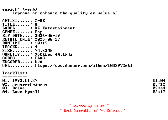 NFO for the release Z-UK-U-KR-EP-16BIT-WEB-FLAC-2026-ENRiCH by ENRiCH