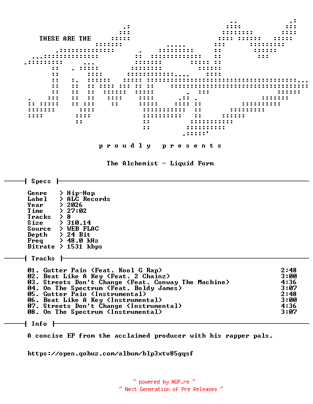 NFO for the release The_Alchemist-Liquid_Form-24BIT-WEB-FLAC-2026-TiMES by TiMES