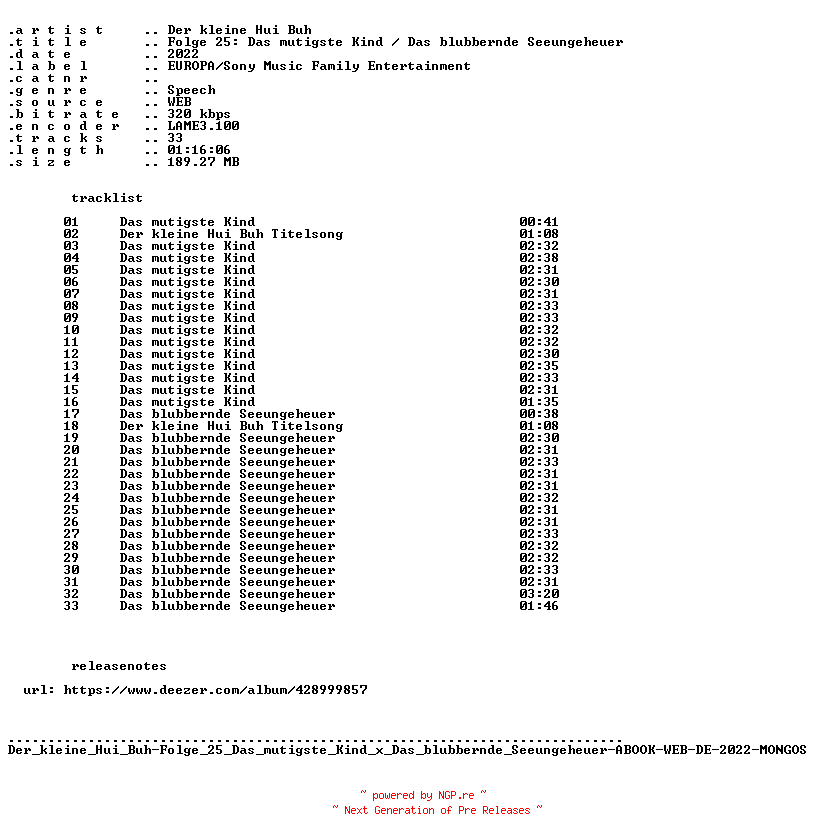 NFO for the release Der_kleine_Hui_Buh-Folge_25_Das_mutigste_Kind_x_Das_blubbernde_Seeungeheuer-ABOOK-WEB-DE-2022-MONGOS by MONGOS