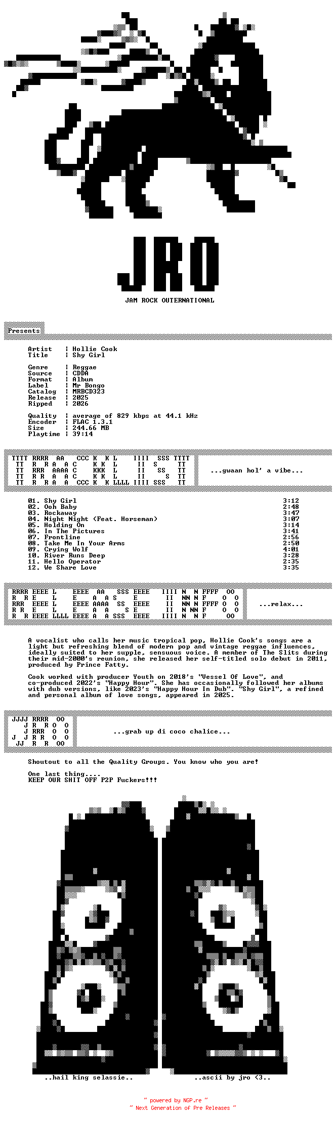 NFO for the release Hollie_Cook-Shy_Girl-(MRBCD323)-CD-FLAC-2025-JRO by JRO