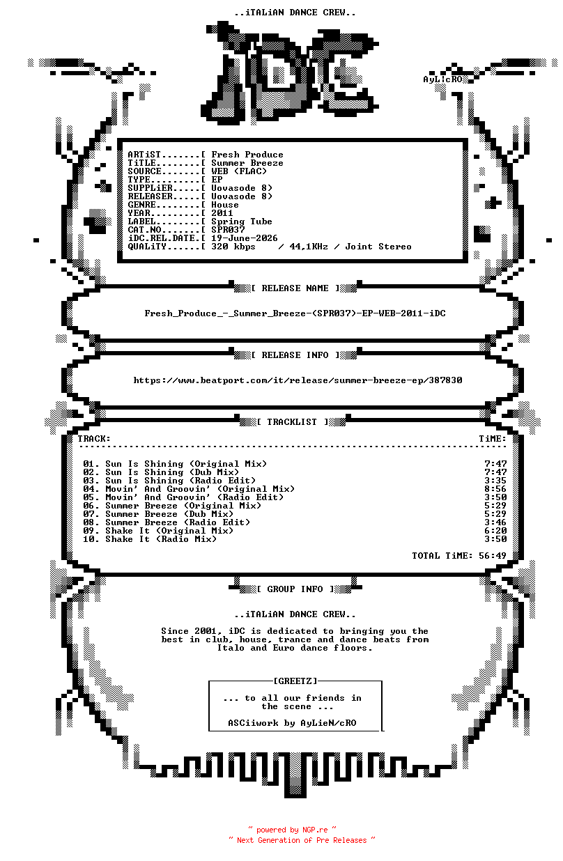 NFO for the release Fresh_Produce_-_Summer_Breeze-(SPR037)-EP-WEB-2011-iDC by iDC