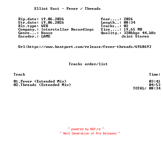 NFO for the release Elliot_Vast_-_Fever__Threads-(INTER063B)-WEB-2026-FMC by FMC