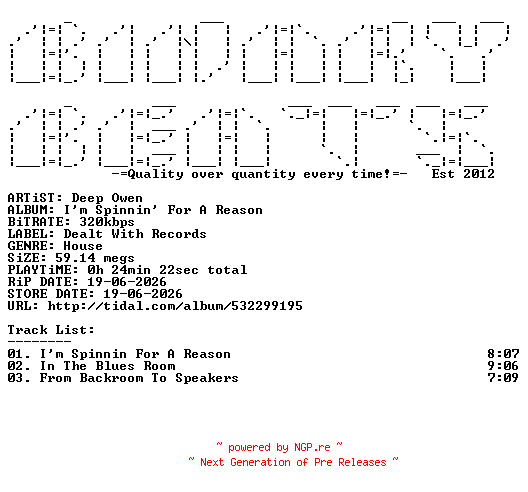NFO for the release Deep_Owen-Im_Spinnin_For_A_Reason-(DW035)-WEB-2026-BB by BB