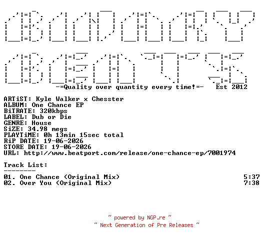 NFO for the release Kyle_Walker_x_Chesster-One_Chance_EP-(684646090160)-WEB-2026-BB by BB