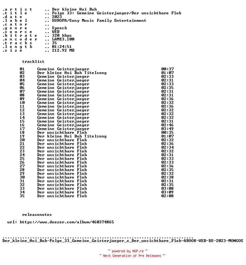 NFO for the release Der_kleine_Hui_Buh-Folge_33_Gemeine_Geisterjaeger_x_Der_unsichtbare_Floh-ABOOK-WEB-DE-2023-MONGOS by MONGOS