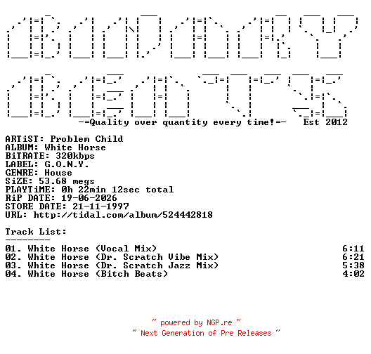 NFO for the release Problem_Child-White_Horse-(GONY81)-WEB-1997-BB by BB