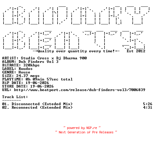 NFO for the release Studio_Cross_x_Dj_Dharma_900-Dub_Finders_Vol_3-(KUU097)-WEB-2026-BB by BB