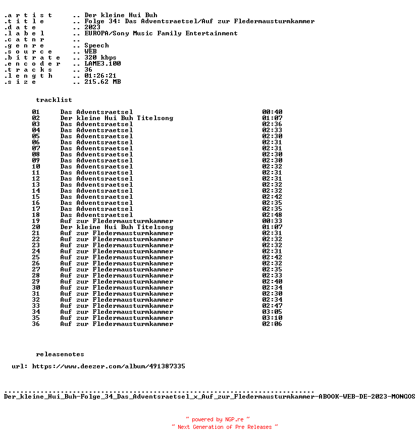 NFO for the release Der_kleine_Hui_Buh-Folge_34_Das_Adventsraetsel_x_Auf_zur_Fledermausturmkammer-ABOOK-WEB-DE-2023-MONGOS by MONGOS