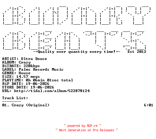 NFO for the release Ultra_Douce-Crazy-(PRM035)-SINGLE-WEB-2026-BB by BB