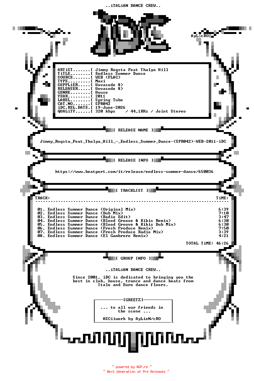 NFO for the release Jimmy_Roqsta_Feat_Thalya_Hill_-_Endless_Summer_Dance-(SPR042)-WEB-2011-iDC by iDC