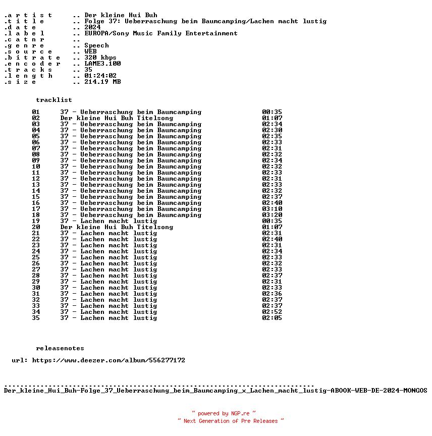 NFO for the release Der_kleine_Hui_Buh-Folge_37_Ueberraschung_beim_Baumcamping_x_Lachen_macht_lustig-ABOOK-WEB-DE-2024-MONGOS by MONGOS