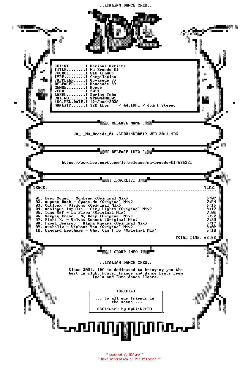 NFO for the release VA_-_Nu_Breeds_01-(SPR044NBD01)-WEB-2011-iDC by iDC