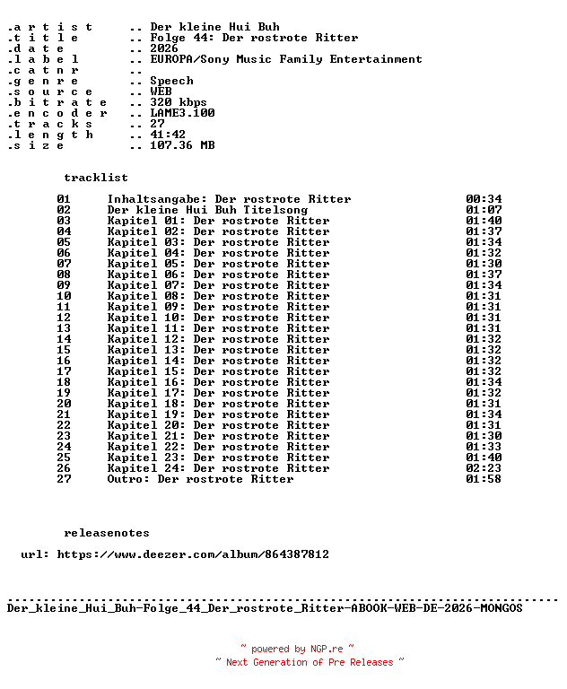 NFO for the release Der_kleine_Hui_Buh-Folge_44_Der_rostrote_Ritter-ABOOK-WEB-DE-2026-MONGOS by MONGOS