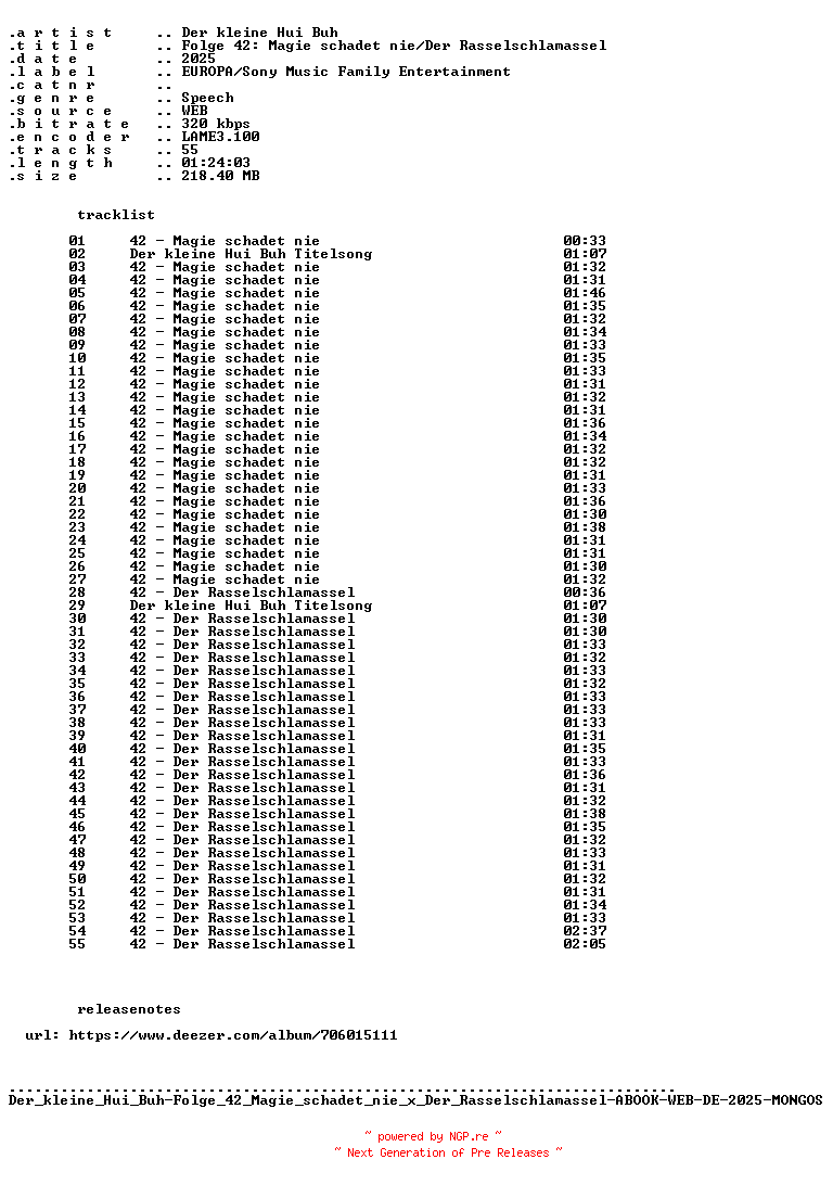 NFO for the release Der_kleine_Hui_Buh-Folge_42_Magie_schadet_nie_x_Der_Rasselschlamassel-ABOOK-WEB-DE-2025-MONGOS_int by MONGOS_int