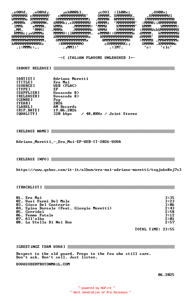 NFO for the release Adriano_Moretti_-_Era_Mai-EP-WEB-IT-2026-UOVA by UOVA