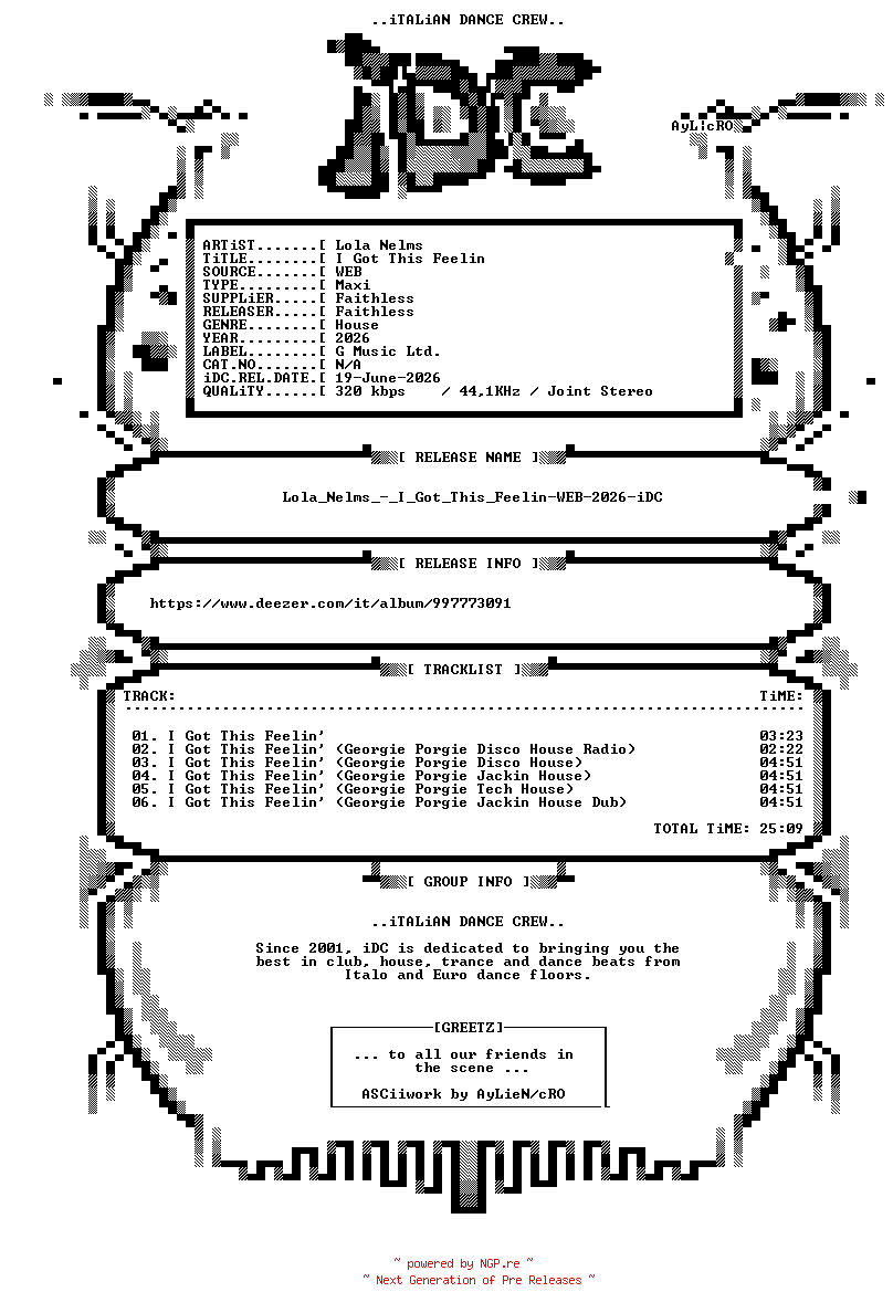 NFO for the release Lola_Nelms_-_I_Got_This_Feelin-WEB-2026-iDC by iDC
