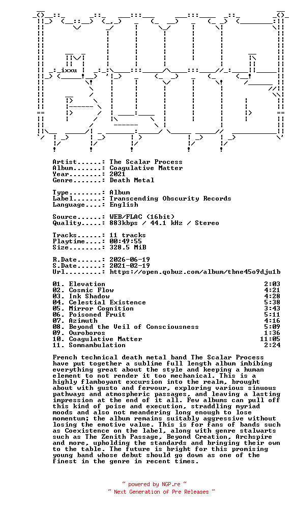 NFO for the release The_Scalar_Process-Coagulative_Matter-16BIT-WEB-FLAC-2021-MOONBLOOD by MOONBLOOD