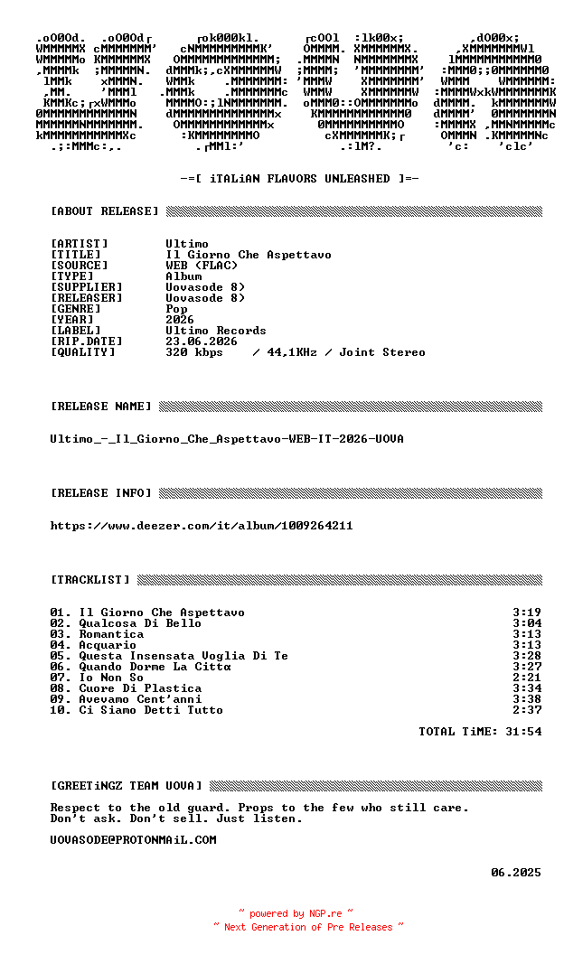 NFO for the release Ultimo_-_Il_Giorno_Che_Aspettavo-WEB-IT-2026-UOVA by UOVA