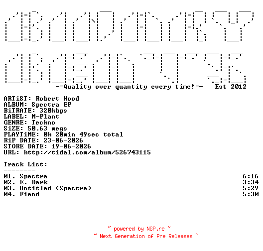 NFO for the release Robert_Hood-Spectra_EP-(MPM52)-WEB-2026-BB by BB
